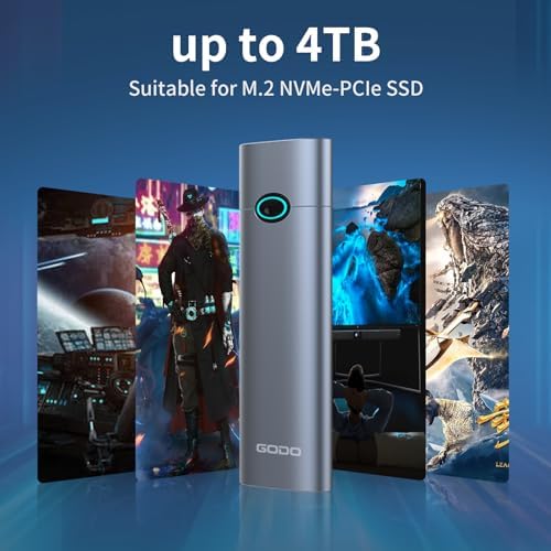 GODO RGB M.2 PCIe NVMe & SATA External SSD Enclosure – Ultra-Fast USB-C Adapter with Tool-Free Installation, 10 Gbps Transfer Speed, UASP & TRIM Support, Stylish RGB Lighting for Enhanced Portability and Performance