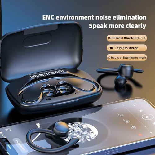 Elevate Your Audio Experience with Bluetooth 5.1 Sports Earbuds – Ergonomic Earhook Design for Secure Comfort, Immersive HD Sound for Gaming and Workouts, Sweatproof Durability for Active Lifestyles (Black)