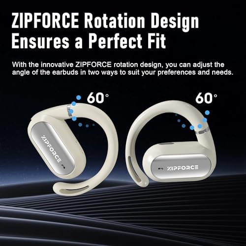 ZIPFORCE Open-Ear True Wireless Earbuds – Ultra-Comfortable Bluetooth 5.4 Headphones with 4-Mic ENC for Superior Call Clarity, IPX6 Waterproof Sports Earbuds in Eye-Catching Yellow – Perfect for Active Lifestyles and Dynamic Listening Adventures