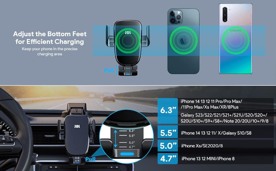 Effortless Wireless Car Charger with 15 W Qi Fast Charging – Auto-Clamping Air Vent Phone Holder for Ultimate Compatibility with i Phone 14/13/12 Series & Samsung Galaxy S23/S22/S21/S20 Plus – Ideal for Hands-Free Navigation and Rapid Charging