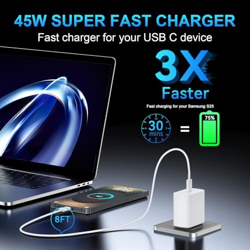 Super Fast 45 W Samsung USB-C Charger with 10 FT Pink Cable – Ultimate Charging Solution for Galaxy S25/S24/S23 Ultra, Stylish & Efficient Power Adapter for Quick Device Boosts and Enhanced Compatibility