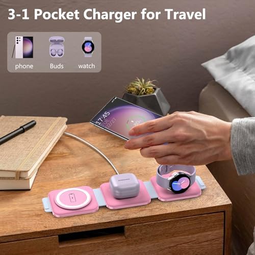 Ultimate Travel Charger for Samsung Devices – 3-in-1 Wireless Charging Station with Foldable Design for Fast Charging Galaxy S Series, Galaxy Watch & Galaxy Buds – Enhanced Portability and Intelligent Safety Features