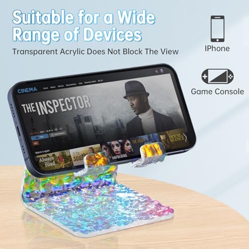 Tomorotec Adjustable Angle Acrylic Cell Phone Stand for Desk, Foldable Acrylic Phone Holder Cute for Office, Portable Non-Slip Desktop Smartphone Holder, Fit for iPhone Samsung Galaxy (Iridescent) – Enhanced Compatibility and Speed