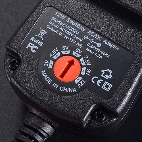Universal 12 W Multi-Voltage AC/DC Power Adapter with 8 Interchangeable Plugs – Versatile Solution for 3 V to 12 V Electronics – Compact, Efficient, and Safe Power Supply for Home and Professional Use