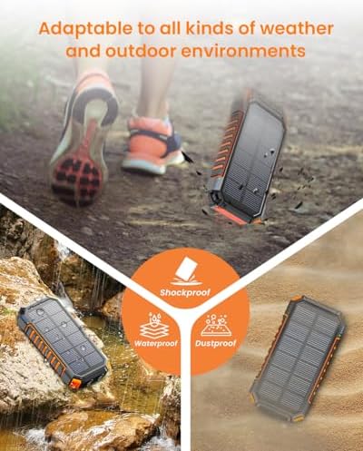 Riapow 27,000 m Ah Solar Power Bank – Wireless Fast Charging Portable Charger with Built-in Cables, 22.5 W PD & QC Support, Rugged Outdoor Battery Pack in Vibrant Orange for Phones, Tablets & Flashlights – Ultimate Adventure Companion