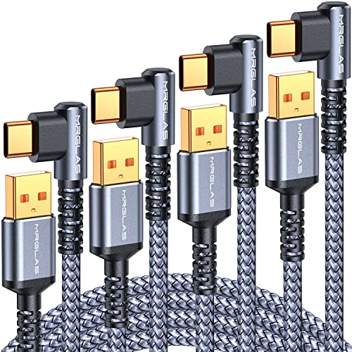 MRGLAS 3.2 A USB-C Charger Cable Pack – Versatile 4-Pack with Right Angle Design (10 FT, 6.6 FT, 3.3 FT, 1.6 FT) for Fast Charging i Phone 16/15, Samsung S10/S9, LG Smartphones – Durable Braided USB A to Type C Cords for Enhanced Performance and Compatibility