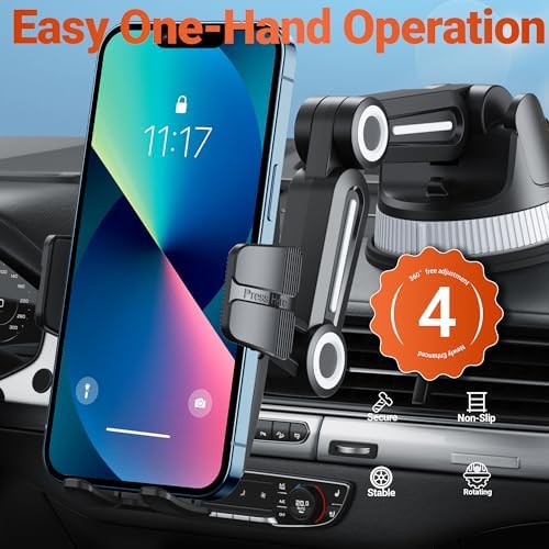 Universal Suction Cup Car Phone Holder Mount – One-Handed Operation Dashboard & Windshield Stand – Adjustable Viewing Angle for Safe Hands-Free Navigation – Durable Black Design for All Smartphones – Effortless Installation and Stability on Bumpy Roads