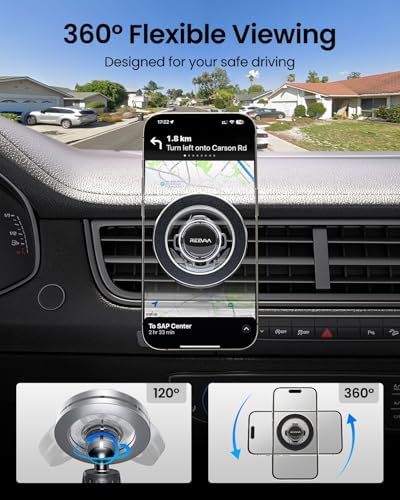 REEVAA Mag Safe Car Mount – Premium Magnetic Phone Holder with Unmatched Magnet Strength for i Phone 16 Pro Max, 15, 14, 13, 12 Plus & Mini | 360° Adjustable Design for Optimal Viewing | Effortless Installation for Enhanced Driving Safety and Convenience