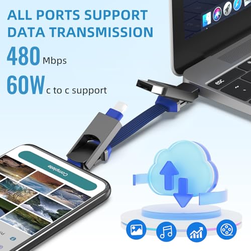 Multi Keychain Charging Cable Travel Portable Charger Cable Magnetic 4 in 1 USB C Cable Compatible with IP 15/15 Pro/ 15 Plus/ 15 Pro Max/MacBook/Galaxy (Lava Black) – Enhanced Compatibility and Speed