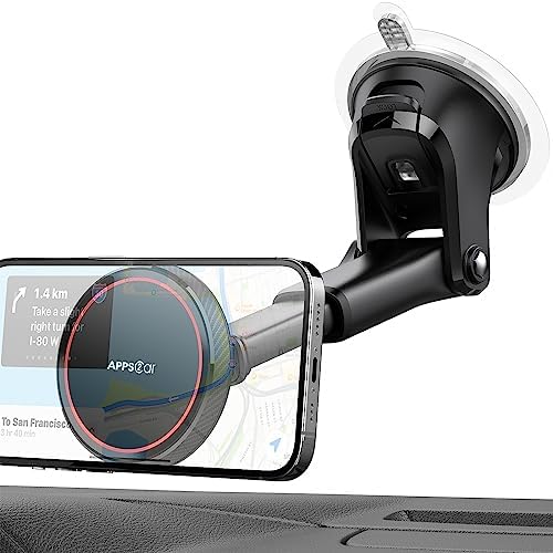 APPS2 Premium Mag Safe Car Mount for i Phone 16/15/14/13/12 – Advanced Dashboard Holder with Strong Suction & Wireless Charging Compatibility – Perfect for Safe Navigation and Hands-Free Calls