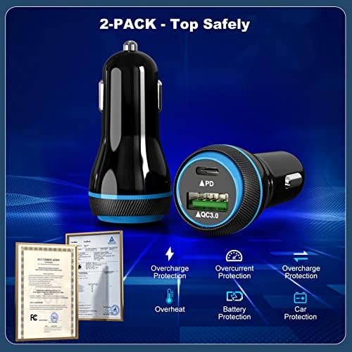 Ultra-Fast 45 W Type C Car Charger with Dual Port PD/PPS & QC Technology – Quick Charge Adapter for Samsung Galaxy S25/S24/S23, i Phone 16/15 Pro Max, and Pixel 9 – Includes 4 FT Type C Cable for Maximum Versatility and Safety on the Road