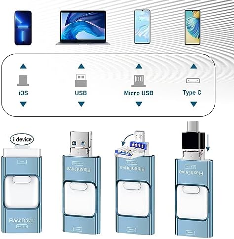 256 GB Thumb Drive for Phones and Tablets – High-Speed USB Flash Drive with Enhanced Compatibility for Android, i Pad, i Phone & PC – Durable, Portable Photo Stick for Effortless File Transfers and Data Storage (Blue)