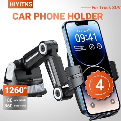 Universal Suction Cup Car Phone Holder Mount – One-Handed Operation Dashboard & Windshield Stand – Adjustable Viewing Angle for Safe Hands-Free Navigation – Durable Black Design for All Smartphones – Effortless Installation and Stability on Bumpy Roads