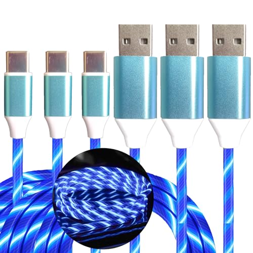 Illuminate Your Charging Routine: 3 Pack LED USB C Charging Cables for Rapid Power Delivery – Compatible with Samsung Galaxy S23, S22, S21, S10, S9 Plus, Note 20, 10 & Google Pixel – 6.6 FT Length in Vibrant Blue, Red, and Green – Durable Design with Real-Time LED Indicators for Enhanced Connectivity and Fast Charging Efficiency