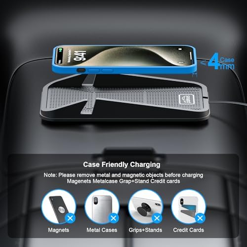 POLMXS No-Slip Wireless Car Charging Pad – Ultra-Fast Cordless Charger for i Phone 16/15/14/13/12 & Galaxy S23/S22/S21/Note10 – Enhanced Stability & Efficiency for On-the-Go Power Solutions