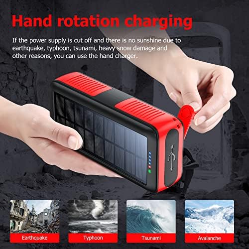 Ultimate 63200 m Ah Solar Power Bank with Hand Crank & 4 LED Flashlights – Fast Charging Emergency Battery Pack for Hiking, Camping, and Survival – Unmatched Durability and Safety Features for All Outdoor Adventures – Dual Input & Output Compatibility, Water & Drop Resistant Design for Extreme Conditions