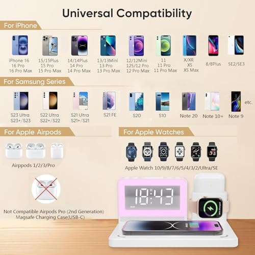 Revolutionize Your Charging Routine with the 7-in-1 Wireless Fast Charging Station – All-in-One Alarm Clock Dock for i Phone, Samsung Galaxy, Apple Watch & Air Pods – Enhanced Speed, Sleek Design, and Safety Features for Ultimate Convenience