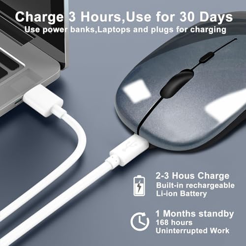 Ultimate Wireless Bluetooth Mouse for i Pad, Mac Book Pro, Air, and PCs – Rechargeable Silent Design for Productivity on the Go – Portable Slim Dual Mode Mouse with LED Indicators and Universal Compatibility