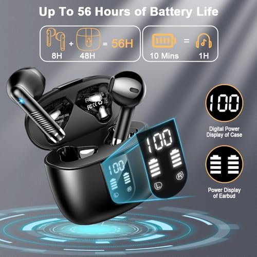 Premium Bluetooth 5.4 Wireless Earbuds with Advanced ENC Noise Cancellation – 30 Hours of Playtime & IP7 Waterproof Design, Delivering Rich 3 D Bass Sound – LED Charging Case Included – Sleek Pearlwhite Finish for Stylish Comfort & Universal Compatibility with Android & i OS Devices