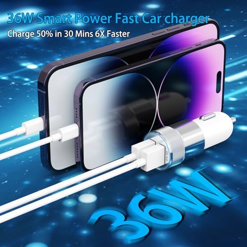 Apple MFi Certified Dual USB A Fast Car Charger with 2 x 3 Ft Lightning Cables – High-Speed Charging for i Phone 14/13/12/11/Pro Max/XS/XR/X/8 Plus/7/SE and i Pad – Ultimate On-the-Go Power Solution for Active Lifestyles