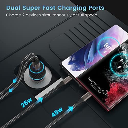 SCRUAK 45 W PPS Ultra Fast USB-C Charger for Samsung Galaxy S24/S25 Series – Dual Wall & Car Charging Solution with 10 FT & 3.3 FT 5 A Type C Cables – High-Speed Compatibility for Note 20/10+ and More