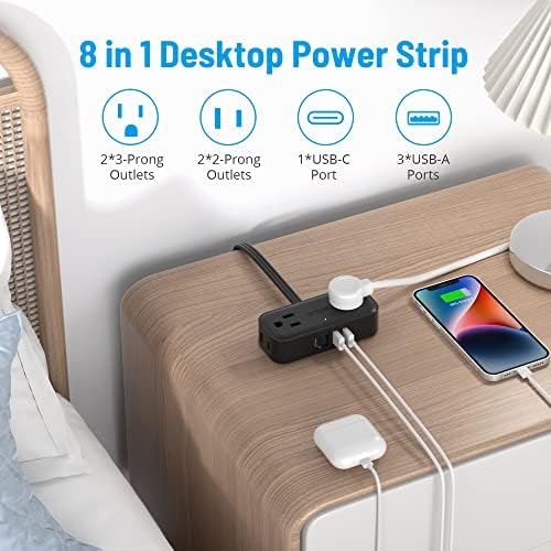 Compact TROND Travel Power Strip with USB Charging Ports – 5 ft Flat Plug Extension Cord for Seamless Device Connectivity in Dorm Rooms and Offices – Essential Travel Adapter for Multiple Outlets and Enhanced Compatibility