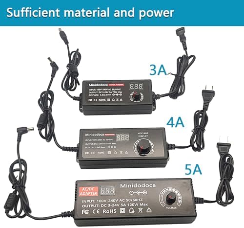Universal 72 W Adjustable AC/DC Power Supply with LED Voltage Display – Minidodoca 3 V-24 V Adapter for Efficient Household Electronics Charging – 3000 m A Output with 16 Interchangeable Tips for Maximum Compatibility and Convenience