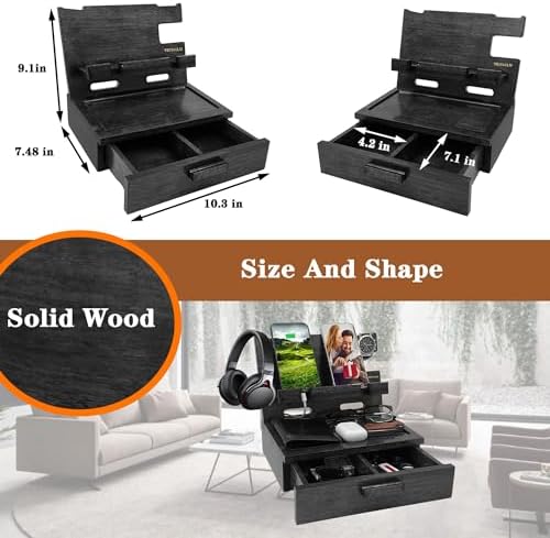 Gifts for Men Women Husband Son Boyfriend Him Nightstand Organizer Wood Phone Docking Station Birthday Gifts (Walnut) – Enhanced Compatibility and Speed