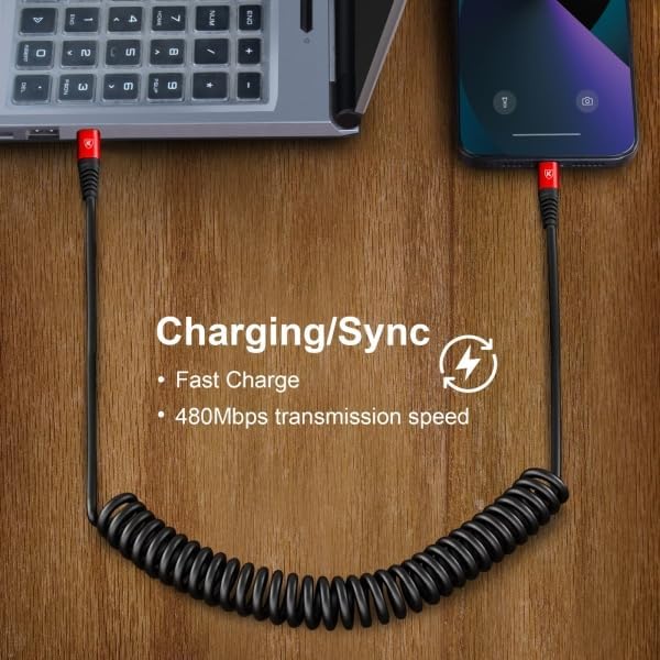Coiled USB C to USB C Charger Cable Set – Fast Charging Solutions for i Phone 15 Series & Samsung Galaxy S23 – Innovative Retractable Design for Tangle-Free Convenience and Enhanced Durability – Ideal for On-the-Go Power Delivery