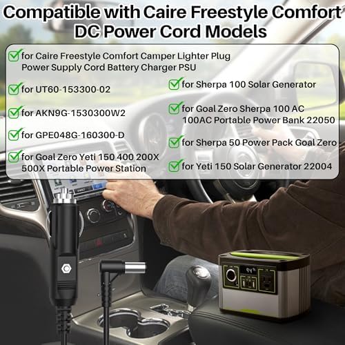 Portable 12 V Car Charger for Caire Freestyle Comfort – Essential DC Power Supply for Goal Zero Models UT60-153300-02, AKN9, G-1530300 & More – Ultimate Travel Power Adapter for Campers, Ensuring Continuous Comfort and Reliability on the Road