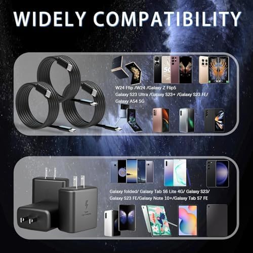 Ultra-Fast 45 W USB-C Charger for Samsung Devices – 3 Pack with 6 FT Cable, Perfect for Galaxy S25 Ultra/S24/S23/S22 – Rapid Charging with Overcurrent Protection and Durability for Home & Travel Use