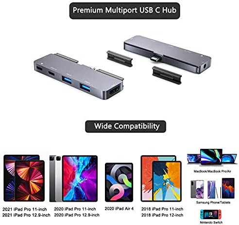 Elevate Your i Pad Pro Experience with Our Versatile 6-in-1 USB C Hub Adapter – Featuring 4 K HDMI, Dual USB 3.0 Ports, 3.5 mm Audio Jack, PD 60 W Charging, and SD/TF Card Slot – Perfect for M2, M1 i Pad Pro 11, 12.9 (2018-2022), i Pad Air, and Mini – Unleash Seamless Connectivity and Effortless Productivity