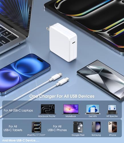 Universal USB-C Laptop Charger 65 W/45 W – Fast Charging AC Adapter for Lenovo, HP, Dell, Acer, Chromebook & More – Enhanced Compatibility & Power Supply for Think Pad, Yoga, XPS, Samsung, Google Devices – 12-Month Warranty Included