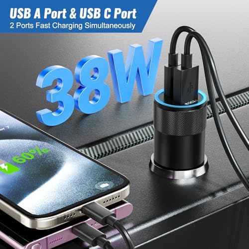 Dual-Port Fast Charge Car Charger Bundle – 38 W USB-C Power Adapter with 6 FT Type-C Cable for i Phone 15/16 Pro & i Pad – Boxeroo Multi-Device Auto Charger with QC 3.0 & PD Compatibility for Ultimate On-the-Go Power Efficiency – Sleek, Durable Design for Enhanced Vehicle Connectivity