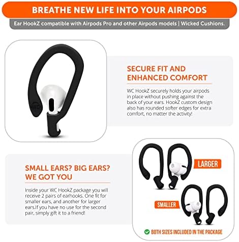 Patented WC Hook Z – Upgraded Over-Ear Hooks for Air Pods Pro 1, 2 & Air Pods 1, 2, 3 | Secure Fit Earbud Accessories with Unique Left & Right Design | Two Size Pairs Included | Winter White | Premium Quality by Wicked Cushions for Maximum Comfort and Stability