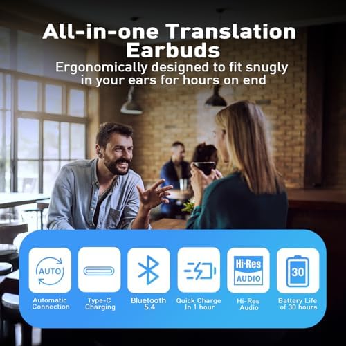 Revolutionize Global Communication with Cutting-Edge AI Translation Earbuds – Instantaneous Translation in 144 Languages, Superior Bluetooth 5.4 Connectivity, Compatible with i OS and Android, Designed for Maximum Comfort, Quick Charge Technology for Uninterrupted Use – Ideal for Travelers and Professionals Alike!