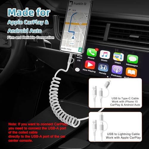 Versatile 5-in-1 Coiled Charging Cable – MFi Certified USB A/USB C to Lightning, Type-C & Micro USB – Tangle-Free Design for Car & Home – Fast 2.4 A Charging Speed for Seamless Data Transfer & Compatibility with Apple Devices – Ideal for Professionals & Families