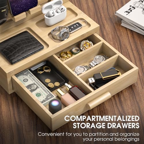 melafa365 Nightstand Organizer for Men,Phone Docking Station with Cable Management,Night Stand with Drawer,Bedside Organizer for Watches,Keys,Wallets,Gifts for Men(Wood) – Enhanced Compatibility and Speed