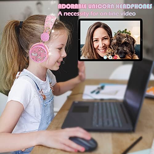 Light Purple Unicorn Cat Ear Bluetooth Headphones for Kids – Safe Listening with Volume Limiting, FM Radio & Dual Connectivity for Fun Learning and Entertainment – Ideal for School, Laptops, and Smartphones