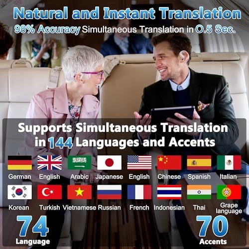 AI-Powered Translation Earbuds: 3-in-1 Real-Time Language Converter with Premium Stereo Sound, Seamlessly Compatible with i OS & Android – Effortless Global Communication in 144 Languages, Lightweight Noise-Cancellation Design for Ultimate All-Day Comfort (Ivory)