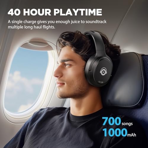 Revolutionary Bluetooth Over-Ear Headphones with Advanced Hybrid Active Noise Cancelling and Smart Transparency Mode – Dive into Rich Deep Bass Sound, Engineered for Ultimate Comfort and Extended 40-Hour Playtime, Ideal for Frequent Travelers and Remote Professionals (Sleek Black Design) – Superior Connectivity and Rapid Performance for Uninterrupted Listening Experiences