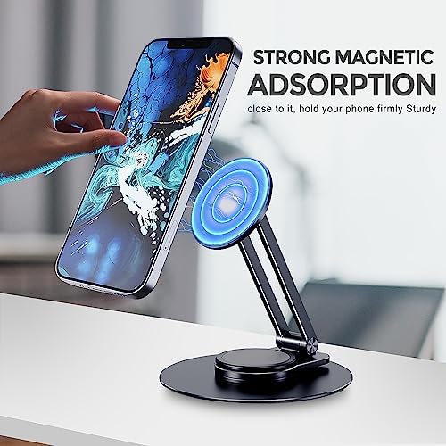 CreaDream Magnetic Phone Stand for Desk, Aluminum MagSafe iPhone Stand Foldable Adjustable, Cell Phone Stand Holder Compatible with iPhone 16 15 14 13 12 Pro Max and Magsafe Case – Enhanced Compatibility and Speed
