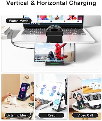 ADADPU 3-in-1 Wireless Charging Station for Samsung Devices – Fast Charging Dock for Galaxy S25, S24, S23, S22, S21, Galaxy Watch Series 7/6/5/4/3/Pro & Galaxy Buds – Includes 5 ft Cable & Adapter for Enhanced Efficiency and Connectivity