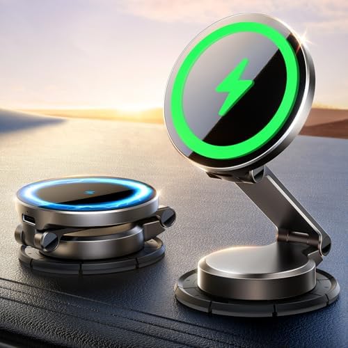 Premium JOYROOM Mag Safe Car Mount Charger – All-Metal 15 W Fast Wireless Charging Solution for i Phone 16 Pro Max Plus & 15/14/13/12 Pro Max Plus – Secure Magnetic Holder in Stylish Dark Blue for Effortless Navigation and Hands-Free Calls, Ultimate Dashboard Accessory