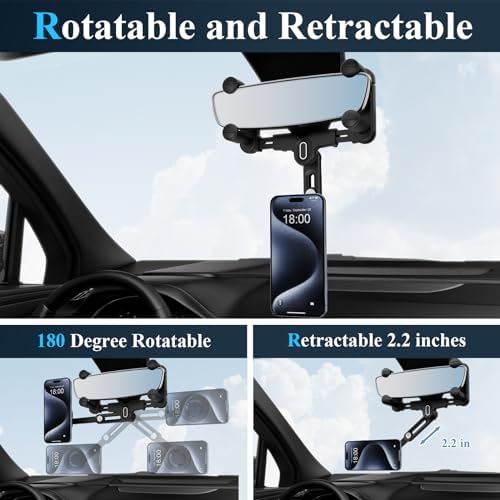Mag Safe Rear View Mirror Phone Holder – Adjustable Magnetic Car Mount for i Phone 16/15/14/13/12 & All Mag Safe Devices – Secure Grip for Hands-Free Navigation – Compact Retractable Design with Effortless Installation – Elevate Your Driving Experience and Stay Connected Safely