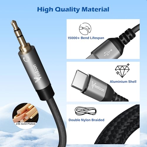 Revolutionize Your Audio and Charging Experience: Premium 2-in-1 USB C to 3.5 mm Aux Cable with 60 W Fast Charging – 5 FT Length for i Phone 16/15/Pro & Galaxy S24/S24+/S23 Ultra – High-Fidelity Sound Meets Unmatched Compatibility and Durability
