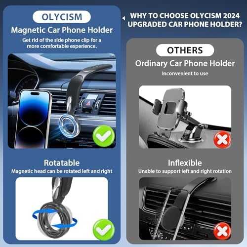 Ultimate Magsafe Car Mount – 360° Rotating Magnetic Phone Holder with Bendable Arm for i Phone 15/14/13/12 Pro/Plus/Max & Android Devices – Secure Hands-Free Navigation & Music Control in Sleek Black Design – Easy Adhesive Installation for Enhanced Driving Safety and Convenience