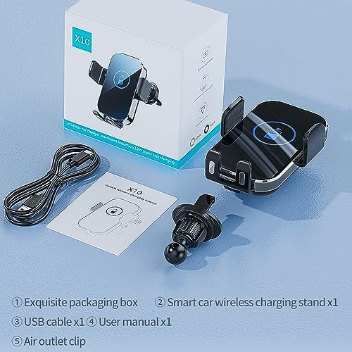 Redmaple 15 W Fast Wireless Car Charger with Auto-Clamping Phone Holder for Air Vent – Effortless Charging & Enhanced Compatibility for i Phone 14/13/12/11 Pro/XR/XS/X/8 – Streamlined Design for Hands-Free Navigation and Safety