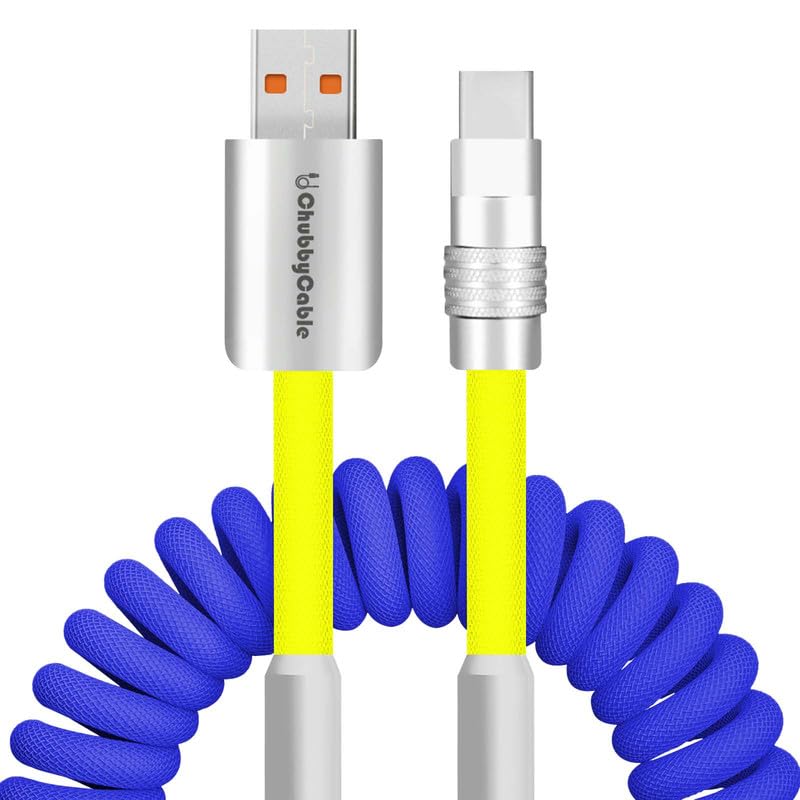 Dynamic Curly Chubby Coiled USB C Cable: 240 W Fast Charge Retractable Spiral Braid Cord for Carplay & Android Auto, Versatile Length 2.29 FT to 3.6 FT, Sleek Black and Red Design, Enhanced Compatibility for All USB-A to Type-C Devices