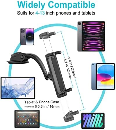 Revolutionary Dashboard Tablet Holder for Truck & Vehicle Use – Ultra-Strong Suction Cup Mount with Adjustable Arm for i Pad 11, Mini, Air 5, Galaxy Tabs, Z Fold & Smartphones – Versatile 4-11″ Device Compatibility for Safe Navigation and Streaming